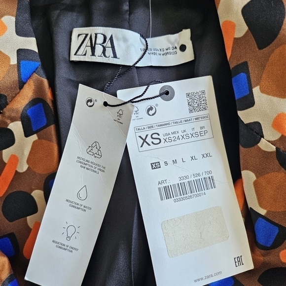 New Zara Printed Double Breasted Tie Belt Brown Blazer Blogger Favorite NWT XS - Picture 17 of 17